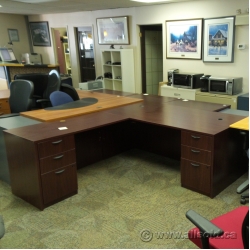 Mahogany L Suite Desk w Double Pedestal